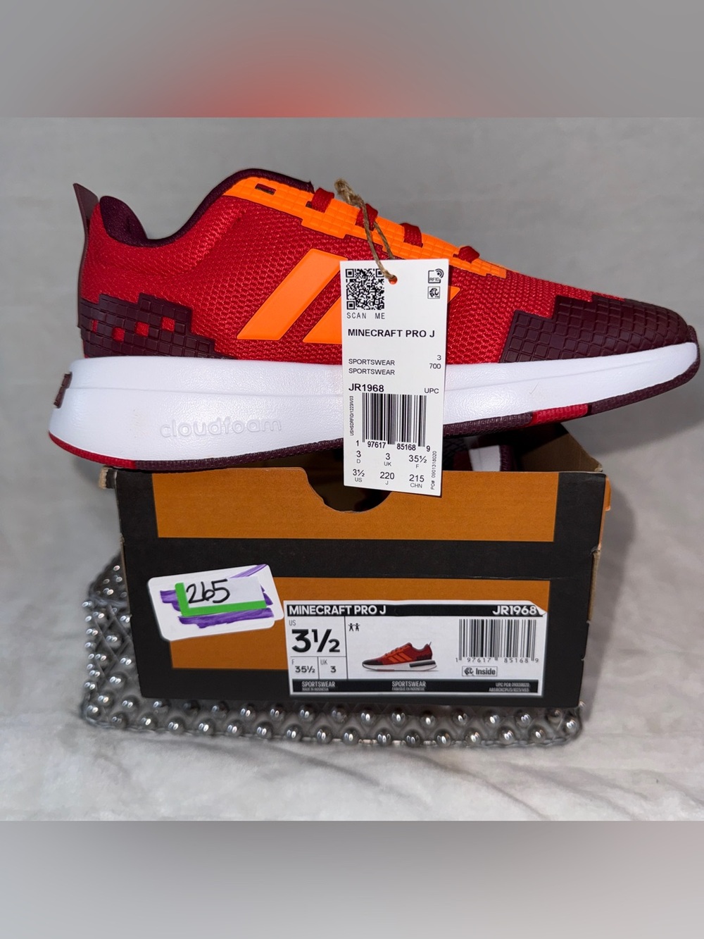 Adidas Kids 3.5Y Minecraft Red and Orange Cloudfoam Sneakers JR1968 nwt - Picture 5 of 14